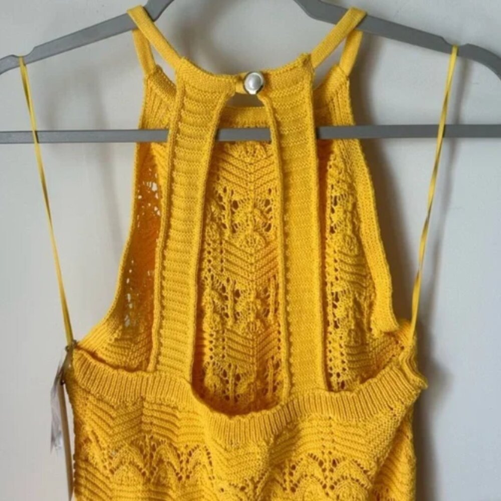 😎House of Harlow 1960 Yellow Daffodil Crocheted Maxi Dress Size: S NWT - Picture 2 of 10